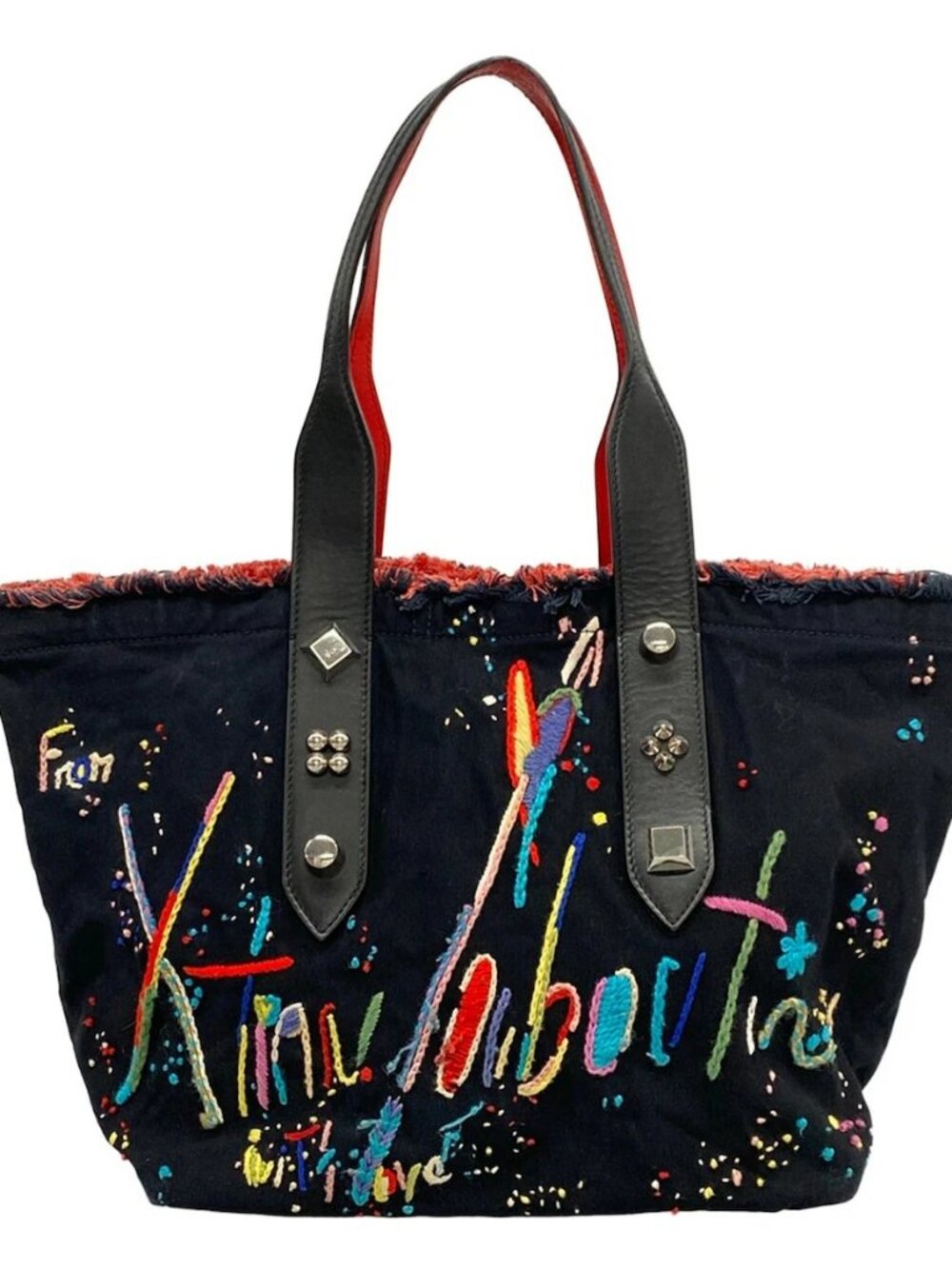 CHRISTIAN LOUBOUTIN Black Canvas Leather Tote Bag
